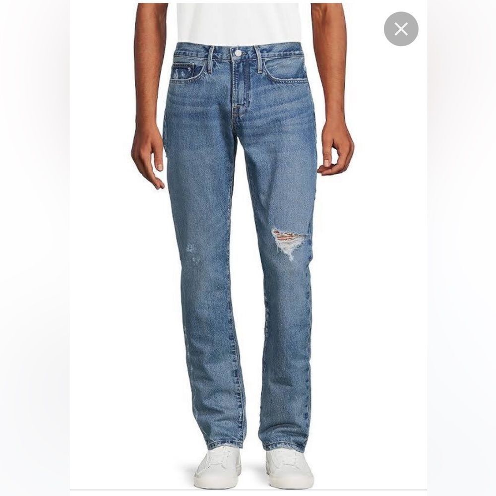 DISTRESSED FRAME DENIM L’HOMME ATHLETIC JEANS SIZE 32